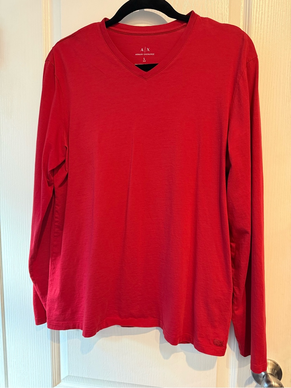Armani Exchange Red V-Neck Long Sleeve Tee